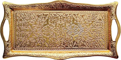 Miniatura 9 de Bandeja de metal para servir con bordes elevados, bandeja de diseño vintage, bandeja rectangular de metal para servir, bandeja cuadrada para servir