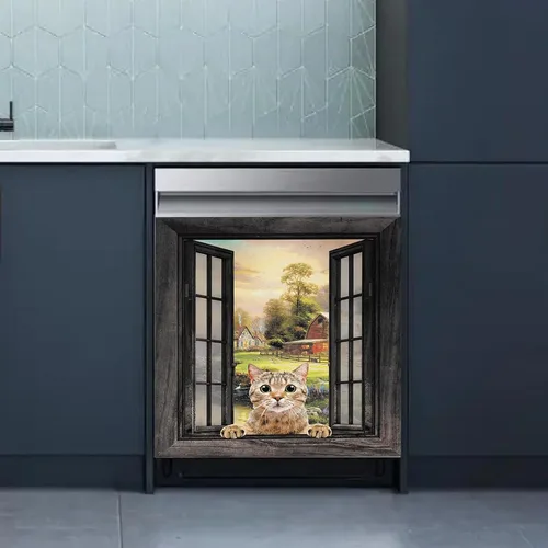 Miniatura 2 de Divertida funda magnética para lavavajillas para mascotas, cubierta magnética para puerta de lavavajillas con lindo gato, cubierta para panel