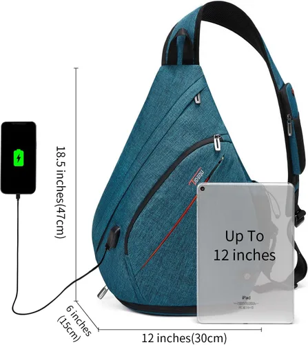 Miniatura 5 de TUDEQU Sling backpack, 8 Pockets Sling Bag Crossbody, 19L Large Sling Bag for Men Travel Crossbody Backpack Hiking Outdoor Azul Negro