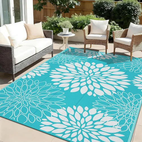 Miniatura 18 de Ileading Alfombra impermeable para exteriores de 5 x 8 pies, reversible, de paja de plástico, portátil, para interiores y exteriores, caravana