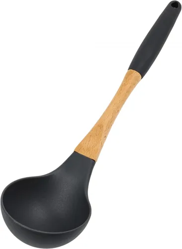 Miniatura 11 de Beille 5 utensilios de cocina de madera de nailon gris oscuro con cucharas de cocina, cucharón de sopa, cuchara espumadera y espátula, 13 pulgadas