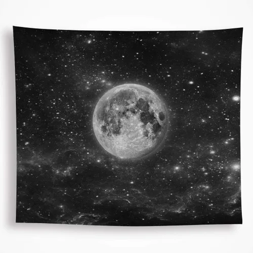 VAKADO Tapiz de noche estrellada con luna para dormitorio, tapiz estético blanco y negro, para colgar en la pared, galaxia, estrellas, decoración de