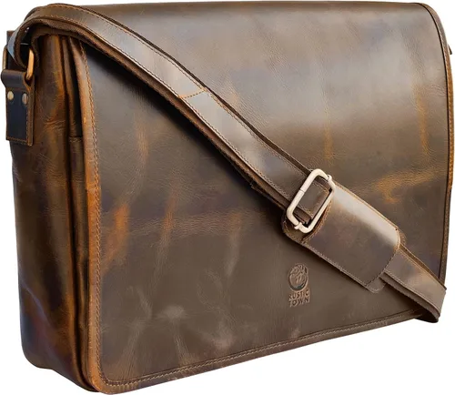 Miniatura 11 de Bolso de mensajero de cuero para hombre, 16 pulgadas, de grano completo, para laptop, vintage, cruzado, oficina, bolso de viaje