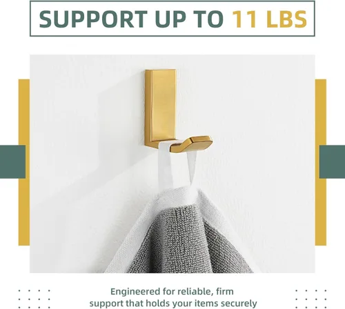 Miniatura 6 de Aomasi Gancho para bata de toalla, oro cepillado, soporte para toallas de mano de acero inoxidable 304, soporte de pared para colgar ropa de baño