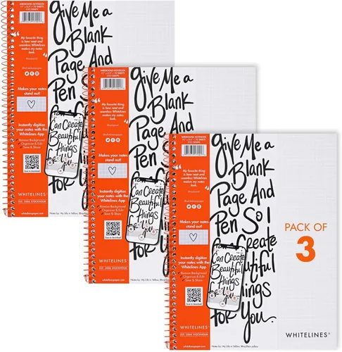 ROARING SPRING Whitelines - Cuaderno de espiral de alta calidad, 5 x 5 con rayas, 11 x 8.5 pulgadas, 70 hojas, descarga digitalmente tus notas,