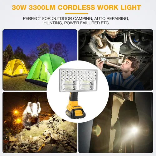 Miniatura 7 de Luz de Trabajo LED para Batería Dewalt 20V, Hiesuan 30W 3300LM Luz de Obra Linterna Foco con Cabezal Pivotante de 110 Grados Aleación de Zinc