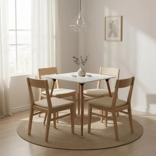 Miniatura 5 de Mesa de comedor cuadrada de 31.5 pulgadas para 2-4 personas, mesa blanca funcional moderna con patas de madera para el hogar, oficina, cocina, Blanco