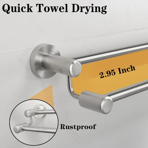 Miniatura 4 de TocTen Toallero de baño doble – Toallero grueso de acero inoxidable SUS304 para baño, accesorios de baño, toallero doble resistente montado