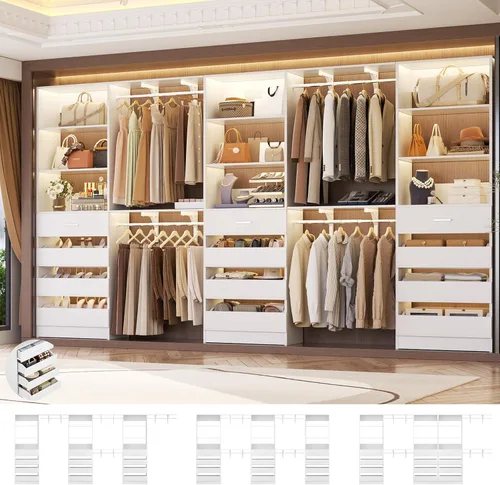 Miniatura 12 de Aheaplus Sistema de Armario con 8 Cajones de Madera, Sistema Organizador de Armario de Madera con Torre, Organizador de Vestidor Perchero de Armario