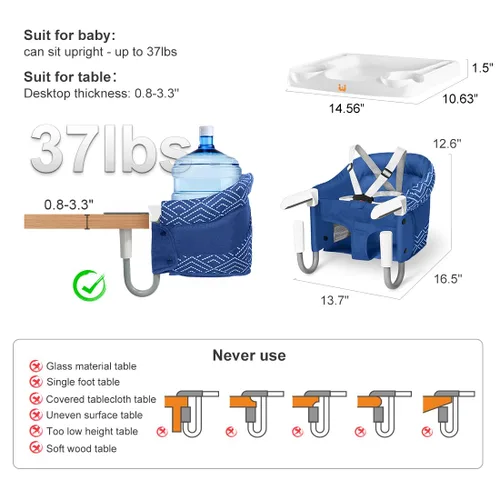 Miniatura 3 de MTWML Silla alta de gancho con bandeja, silla alta portátil para bebé que se fija a la mesa, silla alta de mesa rápida con clip para bebés y niños