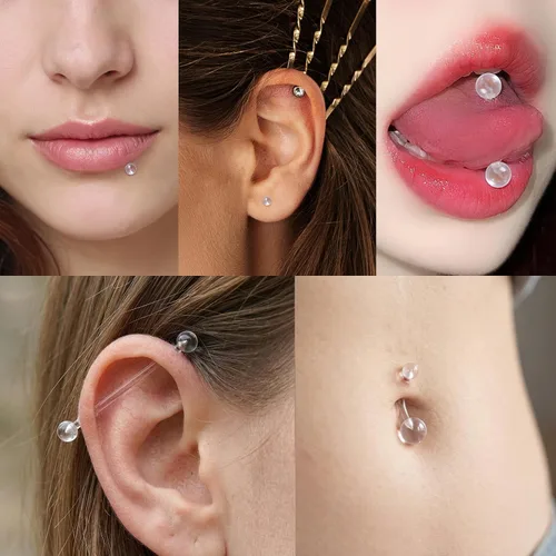 Miniatura 7 de 60 piezas de retenedores de nariz transparentes Bioflex acrílicos para el trabajo escolar, nariz, vientre, pezón, lengua, tabique, cejas, labios