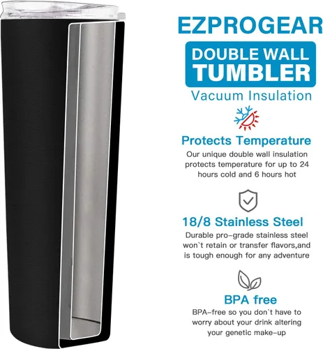 Miniatura 4 de Ezprogear - Vaso estrecho de acero inoxidable, térmico y aislado al vacío, con popote