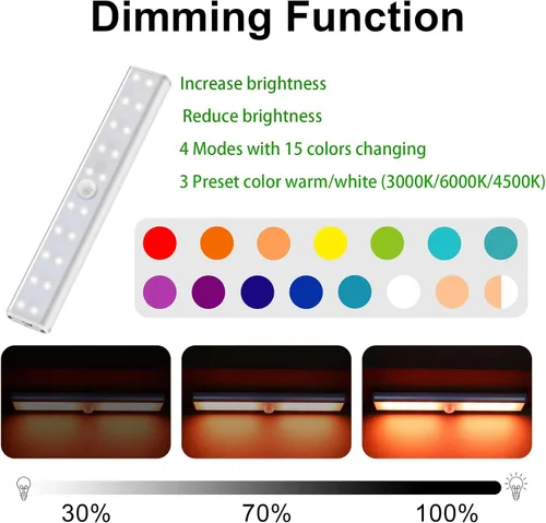 Miniatura 5 de Diomart 48 luces LED inalámbricas para debajo del gabinete, 15 colores intercambiables recargables RGB para debajo del gabinete, control remoto