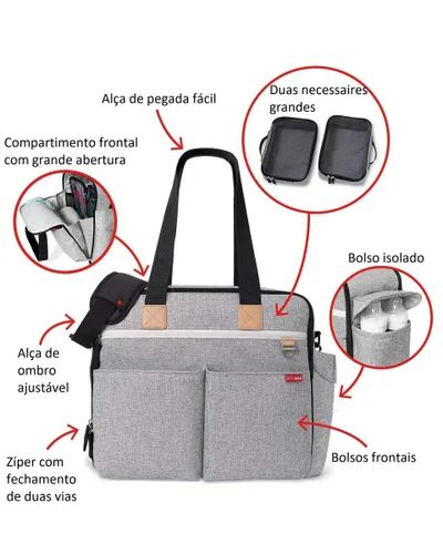 Miniatura 9 de Skip Hop Bolsa de pañales: icónico Duo Weekender, capacidad extra grande con cambiador y accesorio para cochecito, mezcla gris
