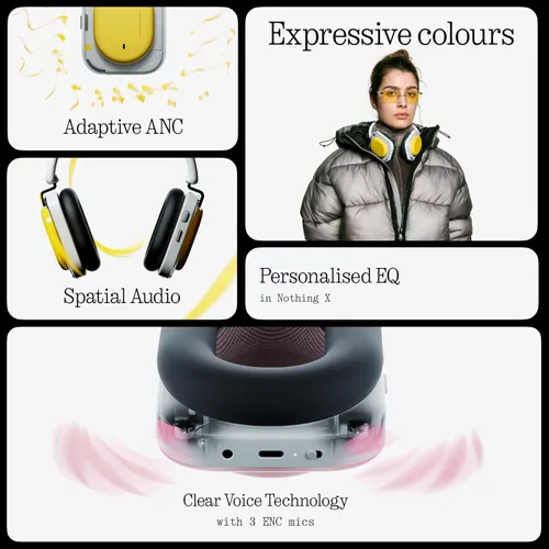 Miniatura 3 de Nothing Auriculares (a) Auriculares con cancelación activa de ruido adaptables 2026, auriculares inalámbricos Bluetooth 5.4 ANC con LDAC Hi-Res, 5