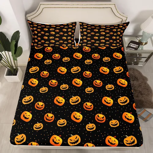 Miniatura 11 de Juego de sábanas bajeras con bonito diseño de gato negro para niños y niñas, diseño de dibujos animados de Halloween, gato, animales, sábanas