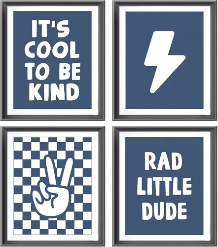Miniatura 12 de Cartel de mano retro a cuadros negros y blancos preppy relámpago de la paz para decoración de habitación de niños, decoración divertida de Rad