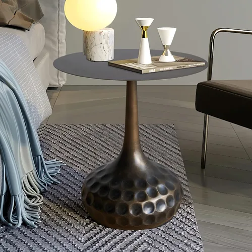 Miniatura 4 de Mesa auxiliar, mesa de centro moderna, mesa decorativa de hierro con pedestal de metal para sala de estar, dormitorio, balcón, oficina