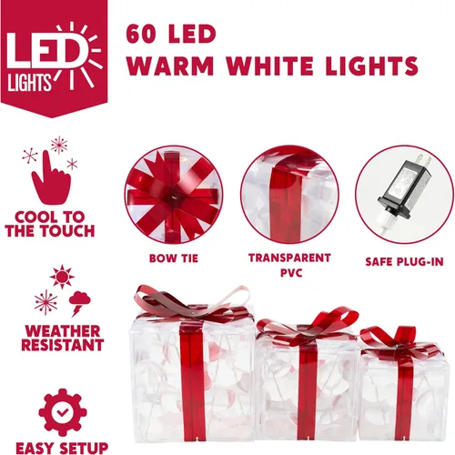 Miniatura 2 de JOIEDOMI Cajas de regalo iluminadas de Navidad, juego de 3 cajas de regalo transparentes con iluminación de Navidad, cajas de Navidad con luz LED