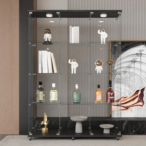Miniatura 20 de LFT HUIMEI2Y Vitrina de cristal con puerta y cerradura, gabinete Curio de 4 niveles para coleccionables, figuras, vino, vitrina de vidrio templado