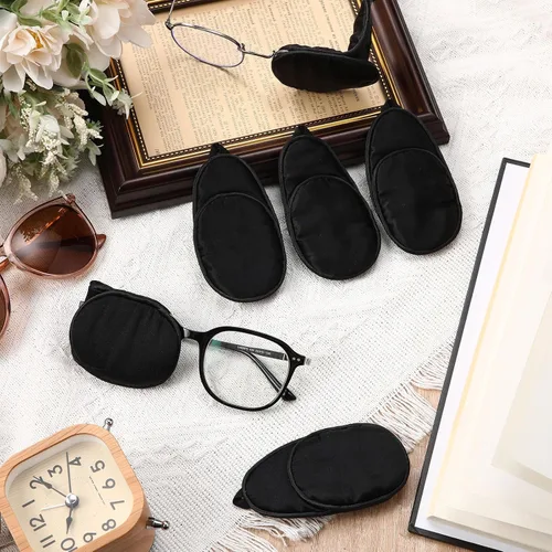 Miniatura 3 de Nuanchu 6 parches de seda para ojos para adultos, hombres, mujeres, anteojos, parches suaves para cubrir cualquier ojo (negro)