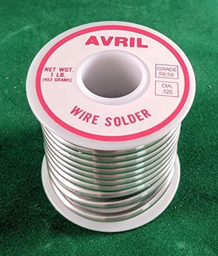 Avril 50/50 - Soldadura prémium para vitrales, carrete de 1 libra, 1/8 pulgadas de diámetro, 50% estaño 50% plomo, fabricado en Estados Unidos