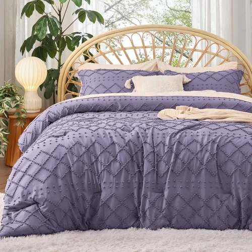 Miniatura 8 de Bedsure Juego de Edredón Tamaño Twin – Edredón beige, ropa de cama Boho con mechones estilo shabby chic para niños, juego de ropa de cama vintage