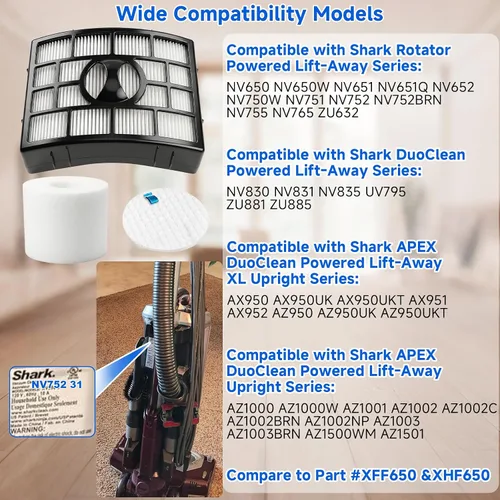 Miniatura 2 de Filtros de vacío de repuesto para Shark Rotator Powered Lift-Away AZ1002 NV650 NV651 NV652 NV750 NV751 NV752 NV753 AX950 AX951 AX952 ZU632, 2 Post
