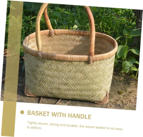 Miniatura 3 de Cesta de mano tejida Cesta de frutas Cesta de picnic al aire libre vacía Cesta de bambú Cesta tejida de bambú multiusos Cesta multiusos