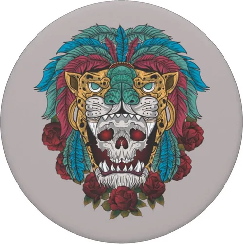 Miniatura 3 de Calavera del mitico guerrero jaguar azteca mexicano PopSockets PopGrip intercambiables