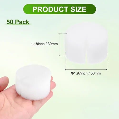 Miniatura 3 de M METERXITY Paquete de 50 esponjas hidropónicas, esponjas cilíndricas de medio de cultivo de 1.97 pulgadas para plantar herramientas de Blanco
