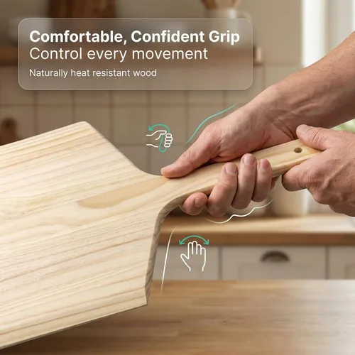 Miniatura 7 de KitchenDine Pela de madera para pizza, hoja de 16 x 14 pulgadas con mango de 8 pulgadas, madera de pino, longitud total de 24 pulgadas con borde