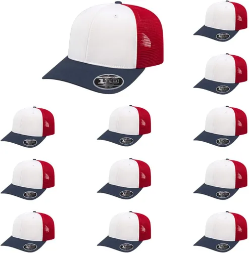 Miniatura 83 de Cap America i8502 Flexfit 110 Premium - Gorra de camionero de perfil medio con 6 paneles de malla trasera con protección UV y cierre ajustable Azul