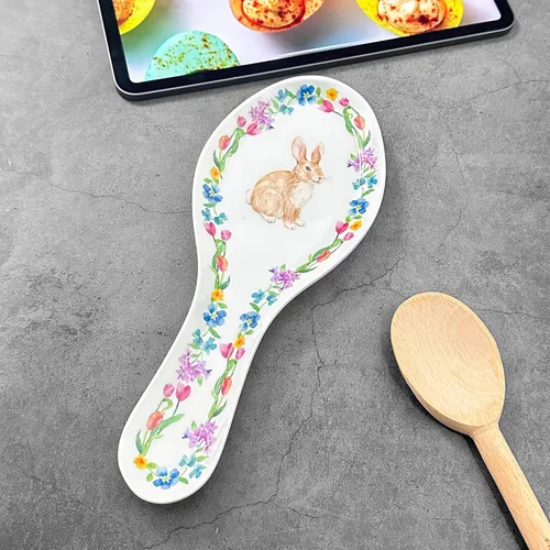 Miniatura 4 de UP ware - Soporte para cuchara de melamina con diseño floral de conejito para estufa, encimera de cocina y mesa de comedor, 9.625 pulgadas