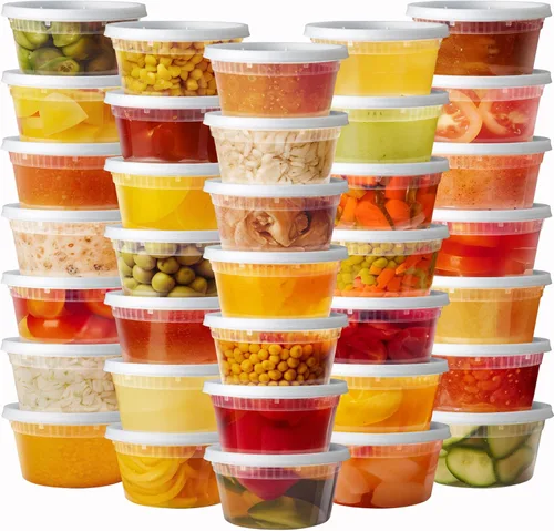 Pantry Value [12 onzas - 48 unidades de contenedores de plástico para almacenamiento de alimentos con tapas - Perfectos para almacenar sopas, salsas