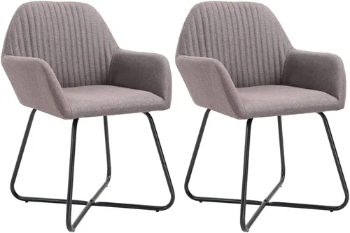Modern Dining Chairs Set of 2 Taupe Fabric Upholstered Seats with Sturdy Steel Legs for Kitchen Living Room and Farmhouse Decor