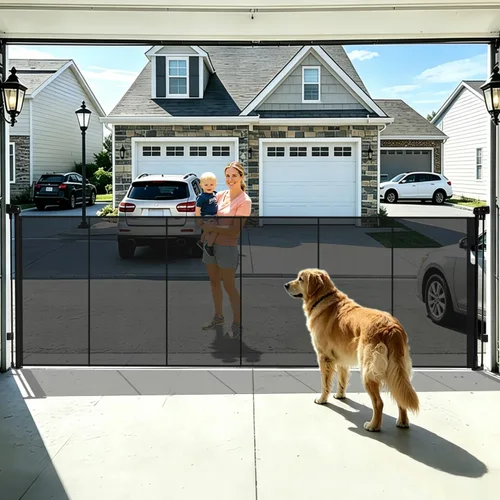 Puertas retráctiles para bebés de 200" extra anchas para gran apertura, puerta retráctil extra alta de 41" para perros, puertas para mascotas, Negro