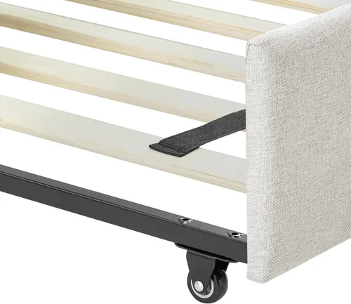 Miniatura 9 de Flieks Sofá cama tapizado de tamaño individual con nido, sofá cama tapizado de tela de lino, cama nido con ruedas y marco de madera, no necesita