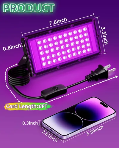 Miniatura 5 de YQNLIFA Luz LED negra de 50 W, luz de inundación de luz negra con enchufe + cable de 6 pies, luces negras impermeables IP66 para luces de Halloween