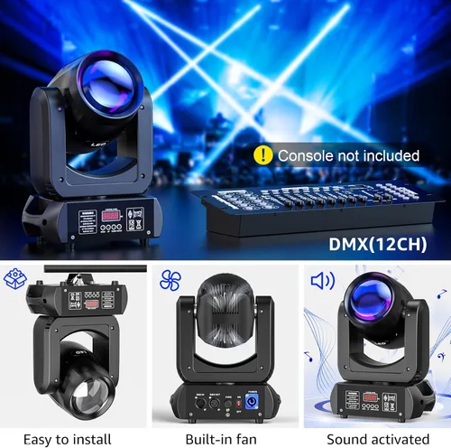 Miniatura 5 de U`King Luces de Cabeza Móvil con Haz de 150W, Prisma de 18 Facetas, Estroboscópico/Haz/Foco/Iluminación de Escenario Wash, 8 Gobos y 8 Colores, Foco