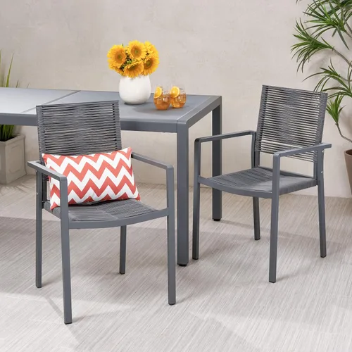 Miniatura 2 de Great Deal Furniture Jean - Silla de comedor de aluminio moderna para exteriores con asiento de cuerda (juego de 2), gris y gris oscuro
