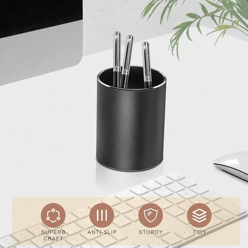 Miniatura 3 de Vaydeer Portalápices de Metal de Aluminio para Escritorio, Organizador de Escritorio Redondo y Portalápices Negro para Oficina, Escuela, Hogar
