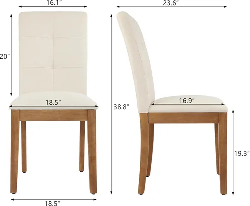Miniatura 2 de DAGONHIL Juego de 2 sillas de comedor, modernas sillas de comedor tapizadas de tela, sillas de cocina sin brazos con patas de madera y asiento Beige