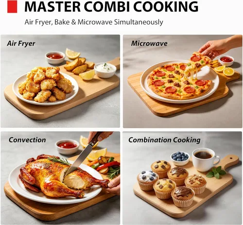 Miniatura 7 de TOSHIBA Optichef Pro Freidora de aire Combo horno microondas para encimera con inversor de origen, ChefDefrost, 1.0 pies cúbicos, 1000 W, acero