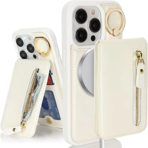 Miniatura 26 de para iPhone 14 Funda con soporte magnético Magsafe compatible, llavero de cuero PU plegable con soporte desmontable, funda tipo cartera 2-en-1