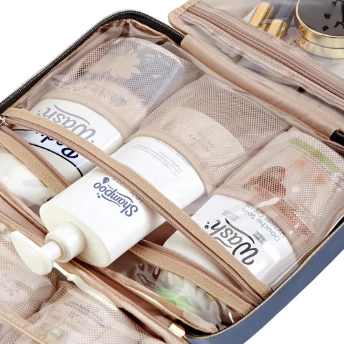 Miniatura 6 de NISHEL Neceser de viaje para mujer, organizador colgante y portátil para champú de tamaño completo, acondicionador, juego de cepillos y accesorios