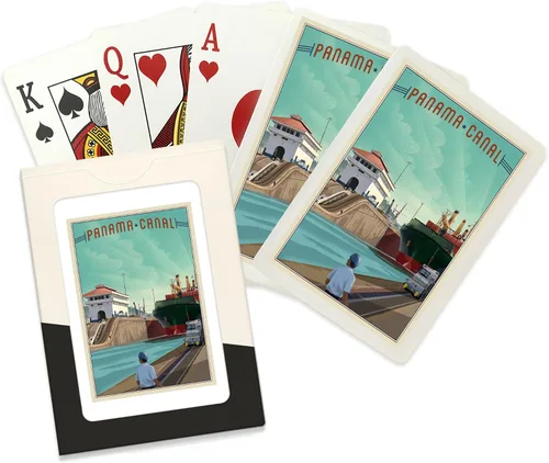 Lantern Press Canal de Panamá, Litho (52 cartas de juego, baraja de cartas tamaño póquer con comodines)