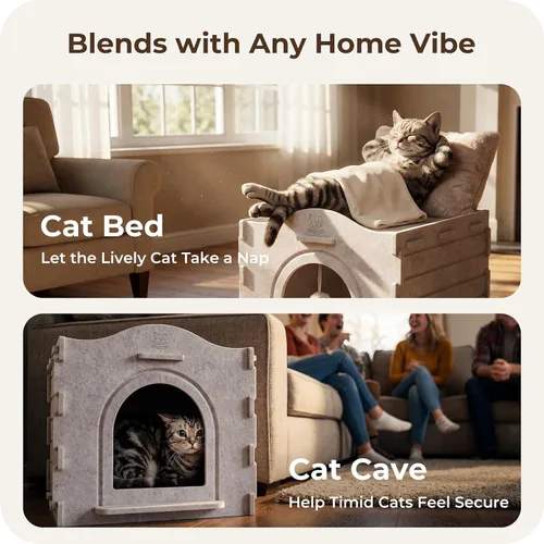 Miniatura 2 de Casas de interior para gatos de interior, cueva cubierta con aislamiento cálido para gatos de interior, fuerte capacidad resistente a los arañazos