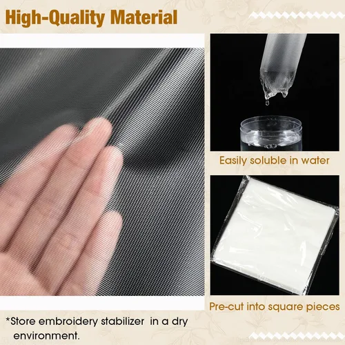 Miniatura 5 de YooNotee Estabilizador soluble en agua de 200 hojas para bordado y cobertura, piezas cortadas de 8 x 8 pulgadas para bordado a máquina y mano
