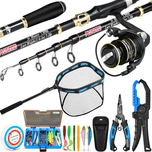 PLUSINNO Fishing Gear,Full Fishing Pole kit Include Fishing Rod and Reel Combo, Tackle Box with Fishing Lures, Fishing Accessories, Fishing